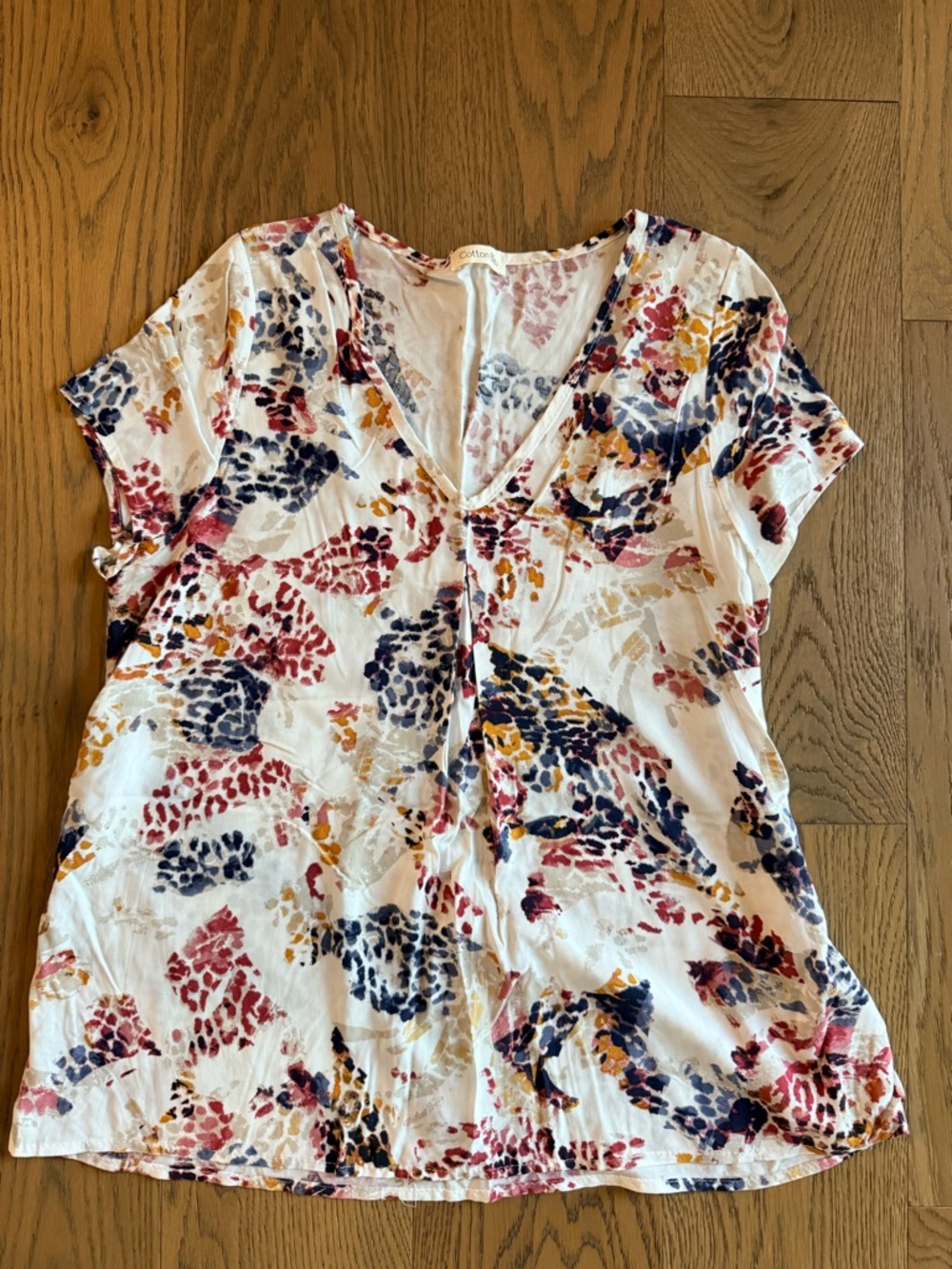 Cotton Bleu Floral V-Neck Women’s Top - Multicolor